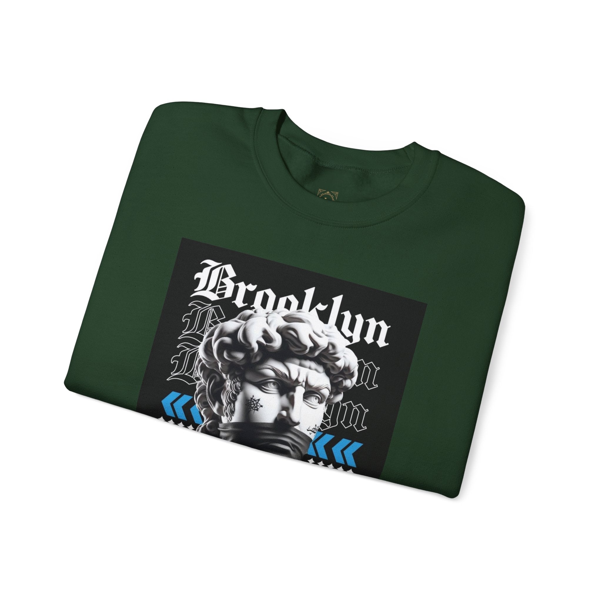 Crewneck Sweatshirt — 'Brooklyn' Statue Graphic with “Fuck the Rules” Streetwear Slogan