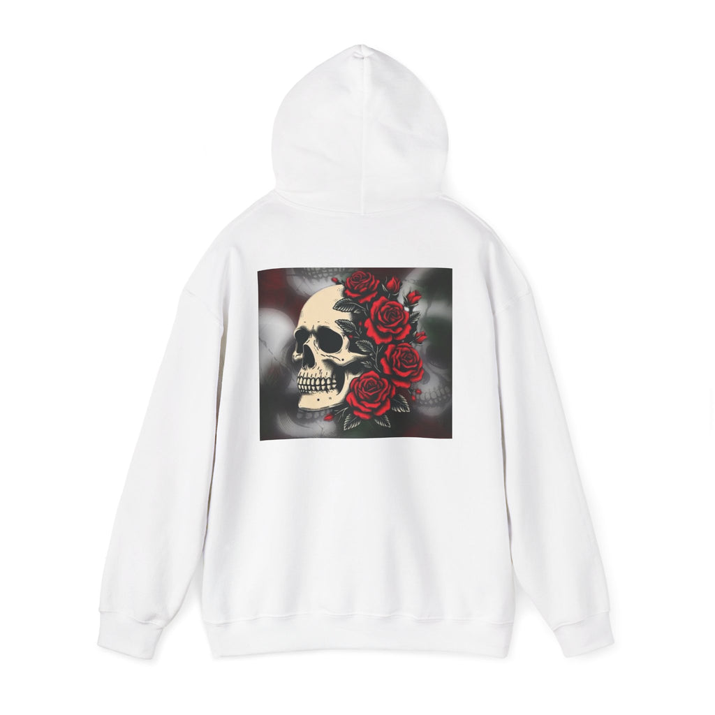 Skull with Red Roses Hoodie — Gothic Floral Skull Sweatshirt