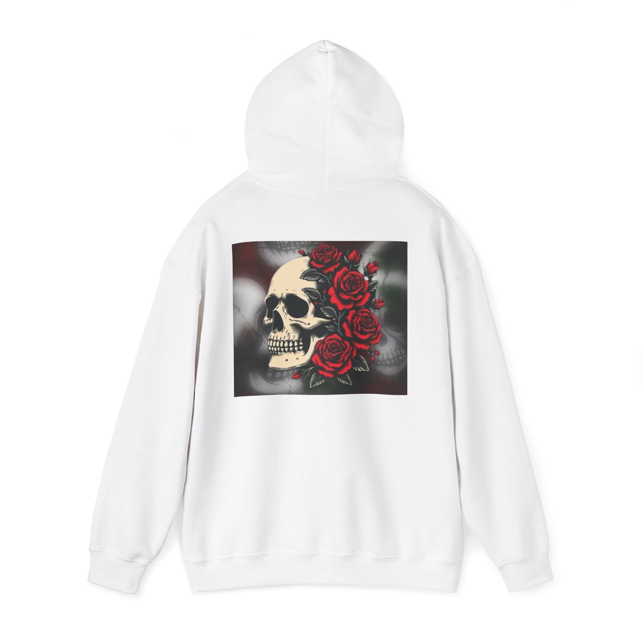 Skull with Red Roses Hoodie — Gothic Floral Skull Sweatshirt