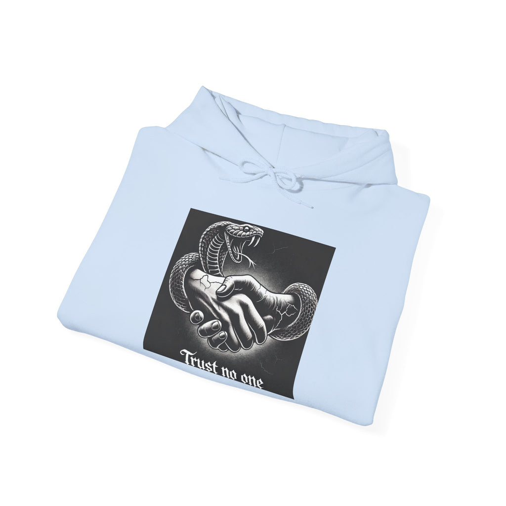 Trust No One Hoodie — Snake Handshake Graphic Hoodie