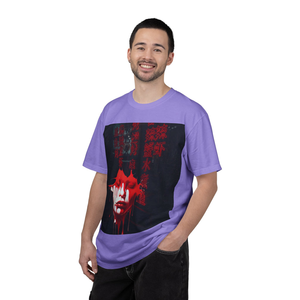 Horror Portrait Tee — Dripping Red Face with Japanese Script Graphic