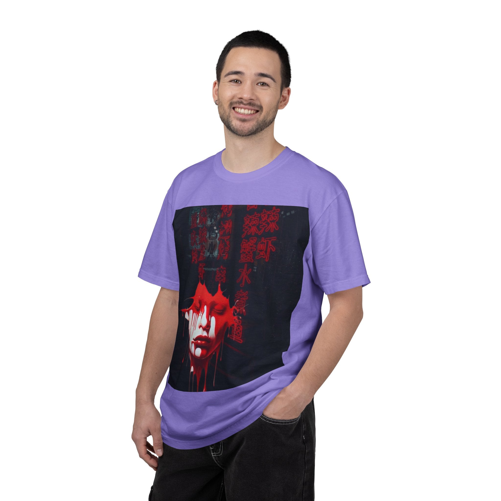 Horror Portrait Tee — Dripping Red Face with Japanese Script Graphic