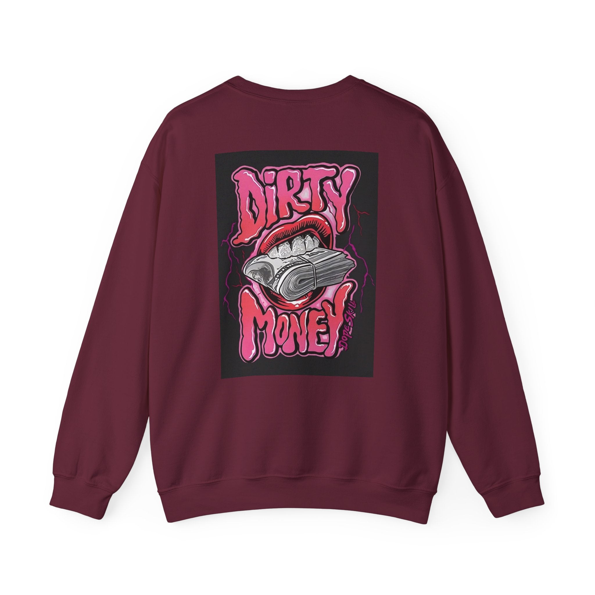 Dirty Money Crewneck Sweatshirt – Retro Graphic Money & Lips Design