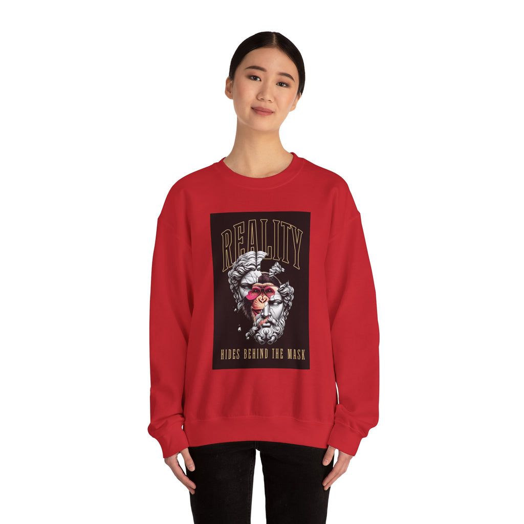 Crewneck Sweatshirt — "Reality Hides Behind The Mask" Graphic Pullover
