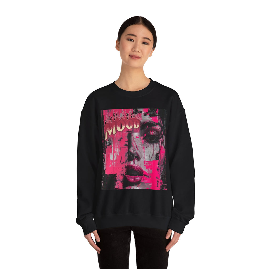 Graphic Crewneck Sweatshirt — Pink Glitch Portrait “MOOD”