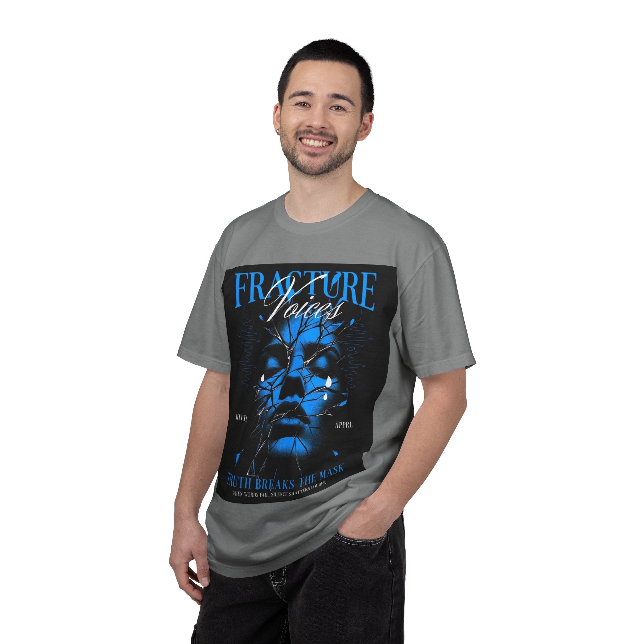 Graphic T-Shirt — "Fracture Voices" Blue Face Design (Back "Legaciess" Logo)