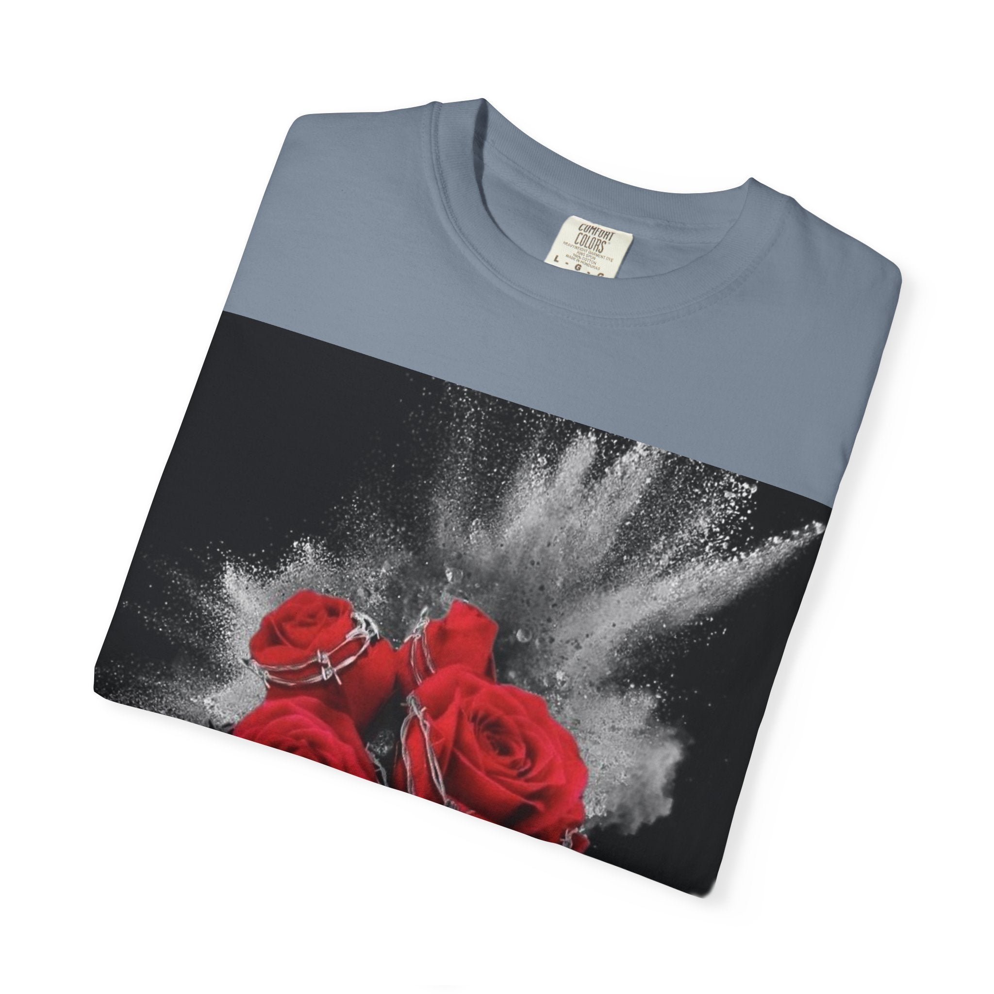 Rose Burst T-Shirt — Red Roses Graphic Tee with 'LEGACIESS' Back Logo
