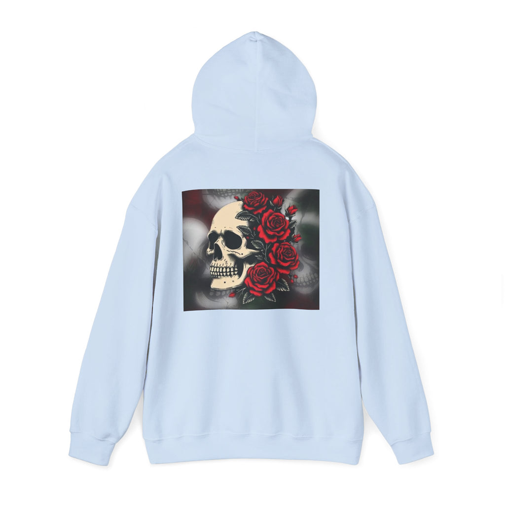 Skull with Red Roses Hoodie — Gothic Floral Skull Sweatshirt