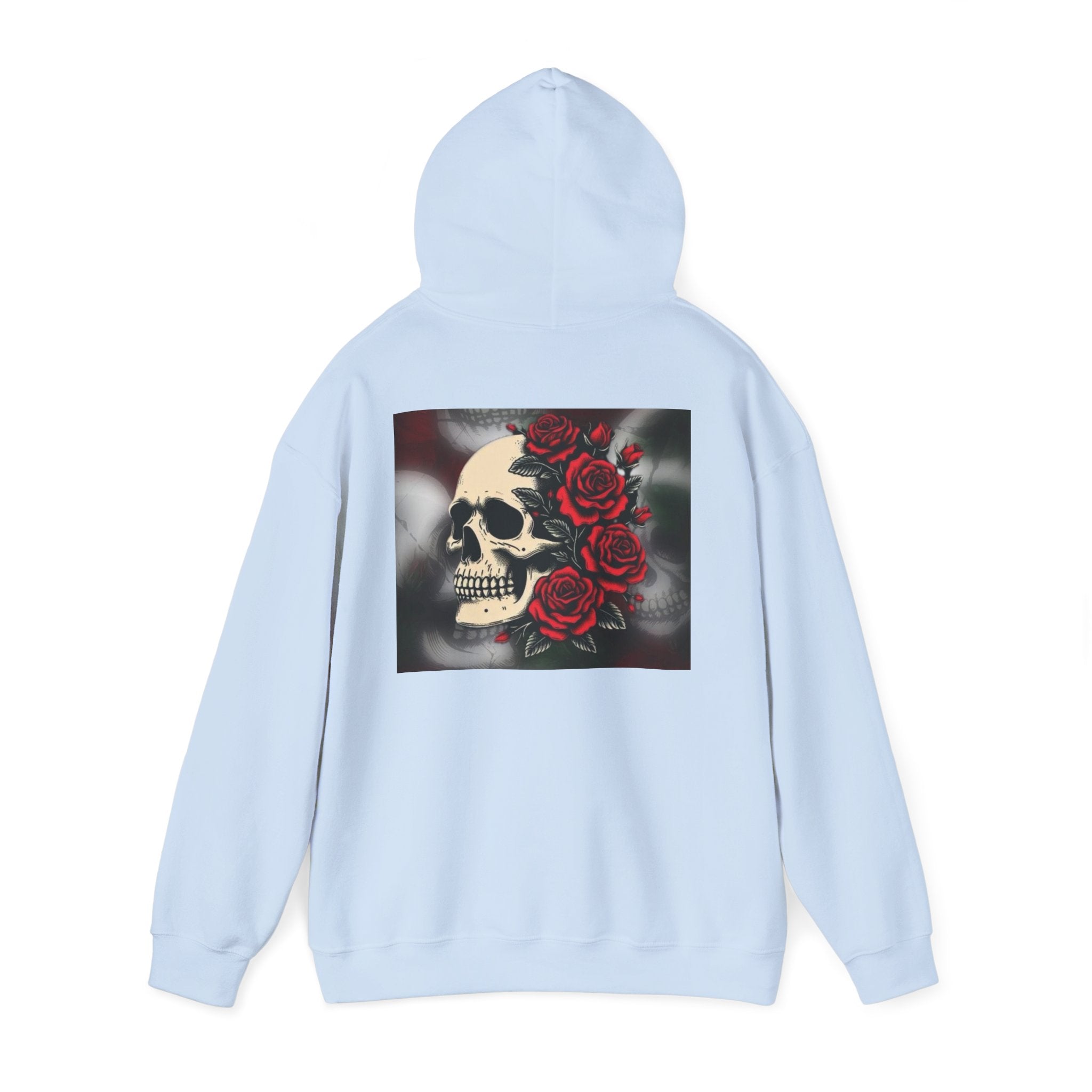 Skull with Red Roses Hoodie — Gothic Floral Skull Sweatshirt