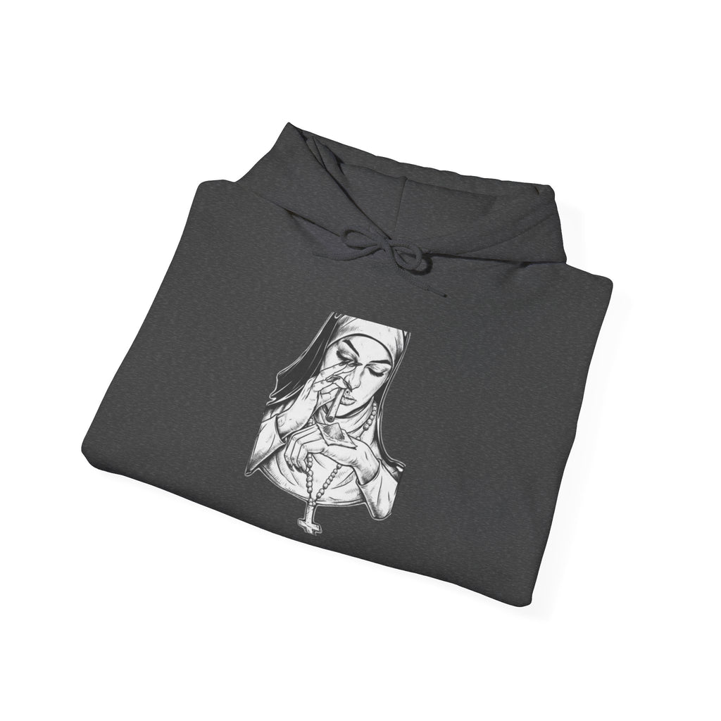 Praying Nun Graphic Hoodie – Gothic Religious Illustration Sweatshirt