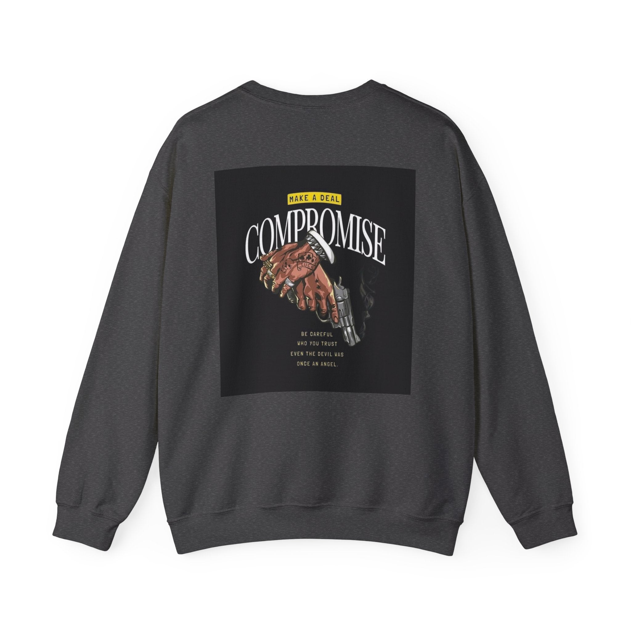 Compromise Graphic Sweatshirt — Vintage Handshake & Revolver Design
