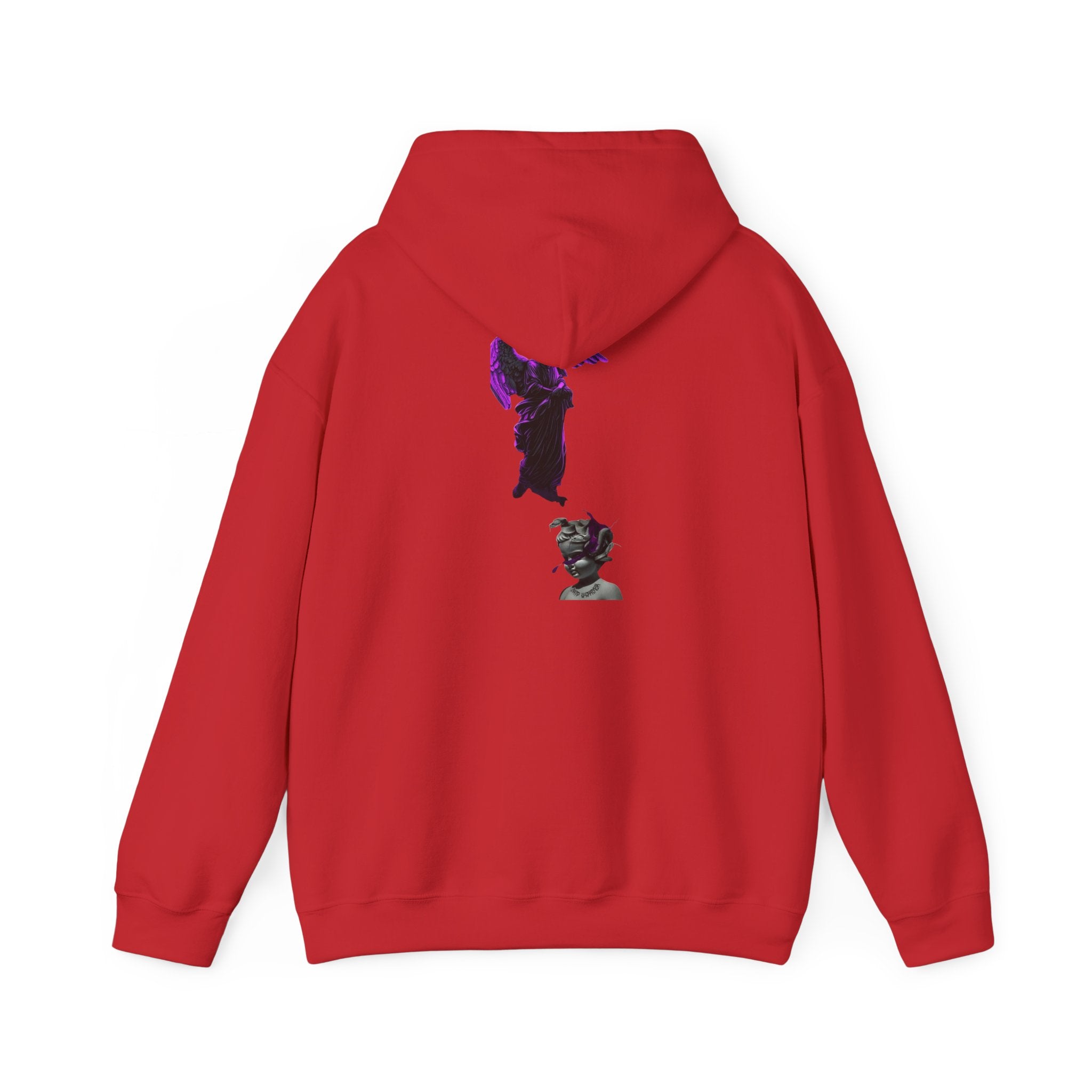 Angel Statue Hoodie — Gothic Purple Accent Sculptural Graphic Hoodie