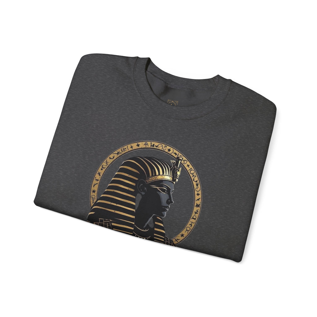 Egyptian Pharaoh Crewneck Sweatshirt — Gold & Black Tutankhamun Profile