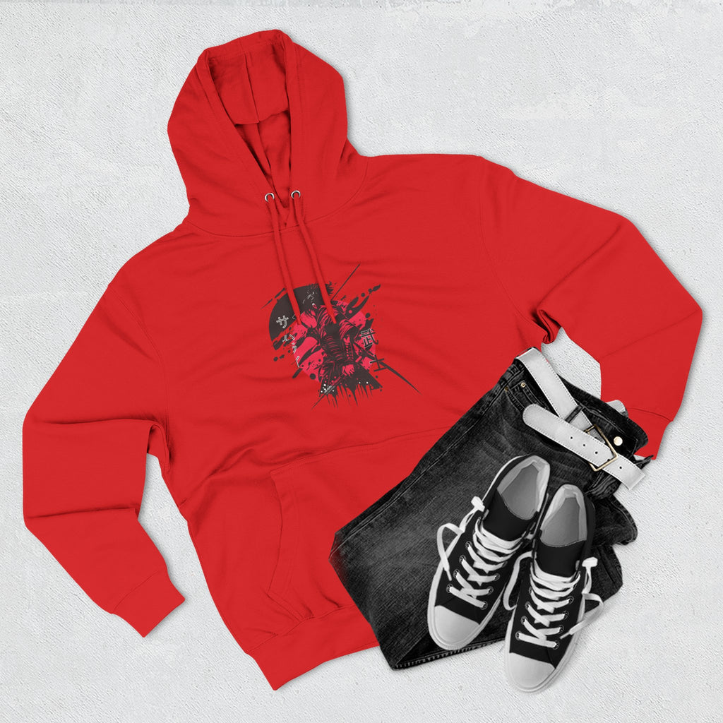 Grunge Rising Hoodie — Red Sun Graphic Fleece Hoodie