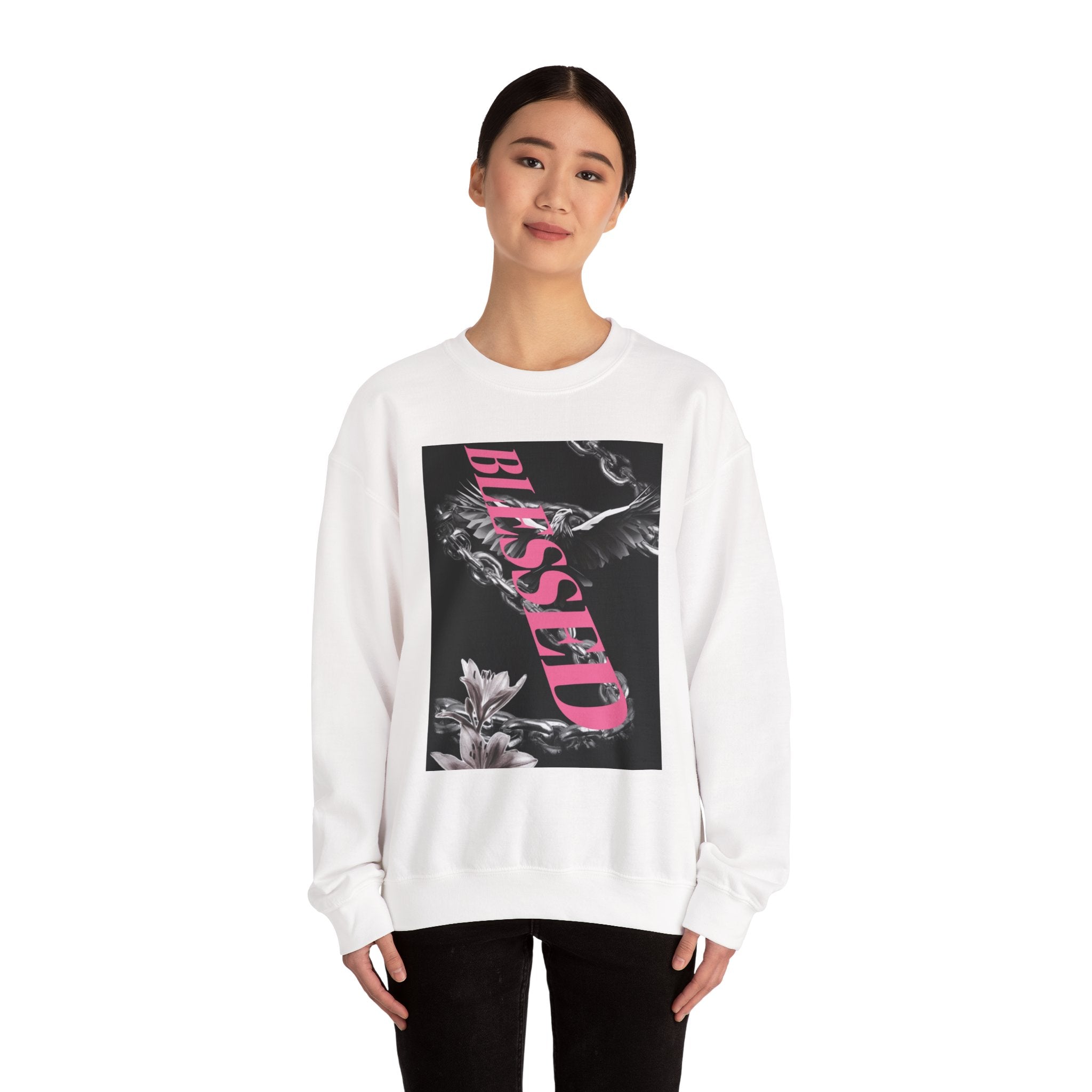 Blessed Crewneck Sweatshirt — Pink Script Floral Graphic