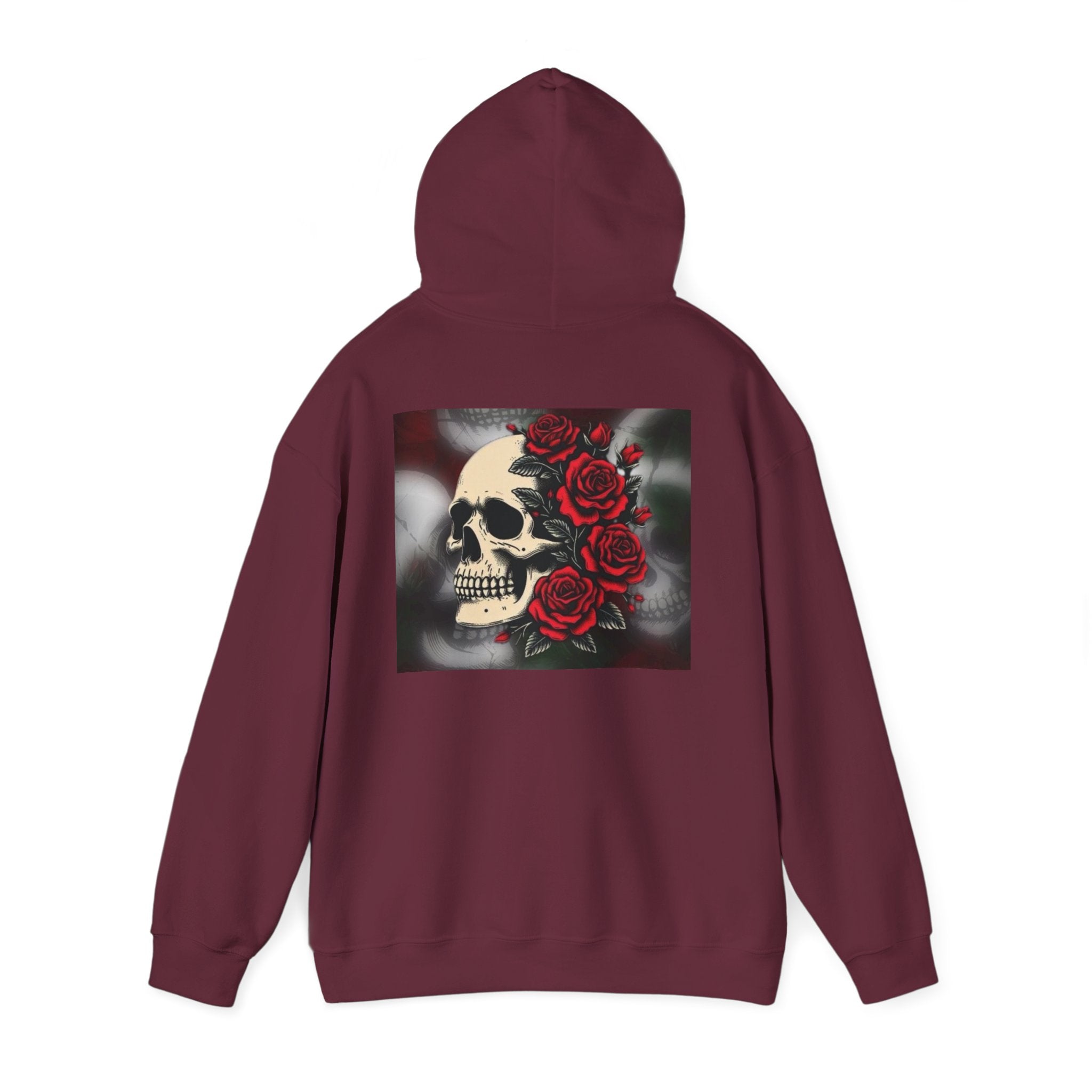 Skull with Red Roses Hoodie — Gothic Floral Skull Sweatshirt