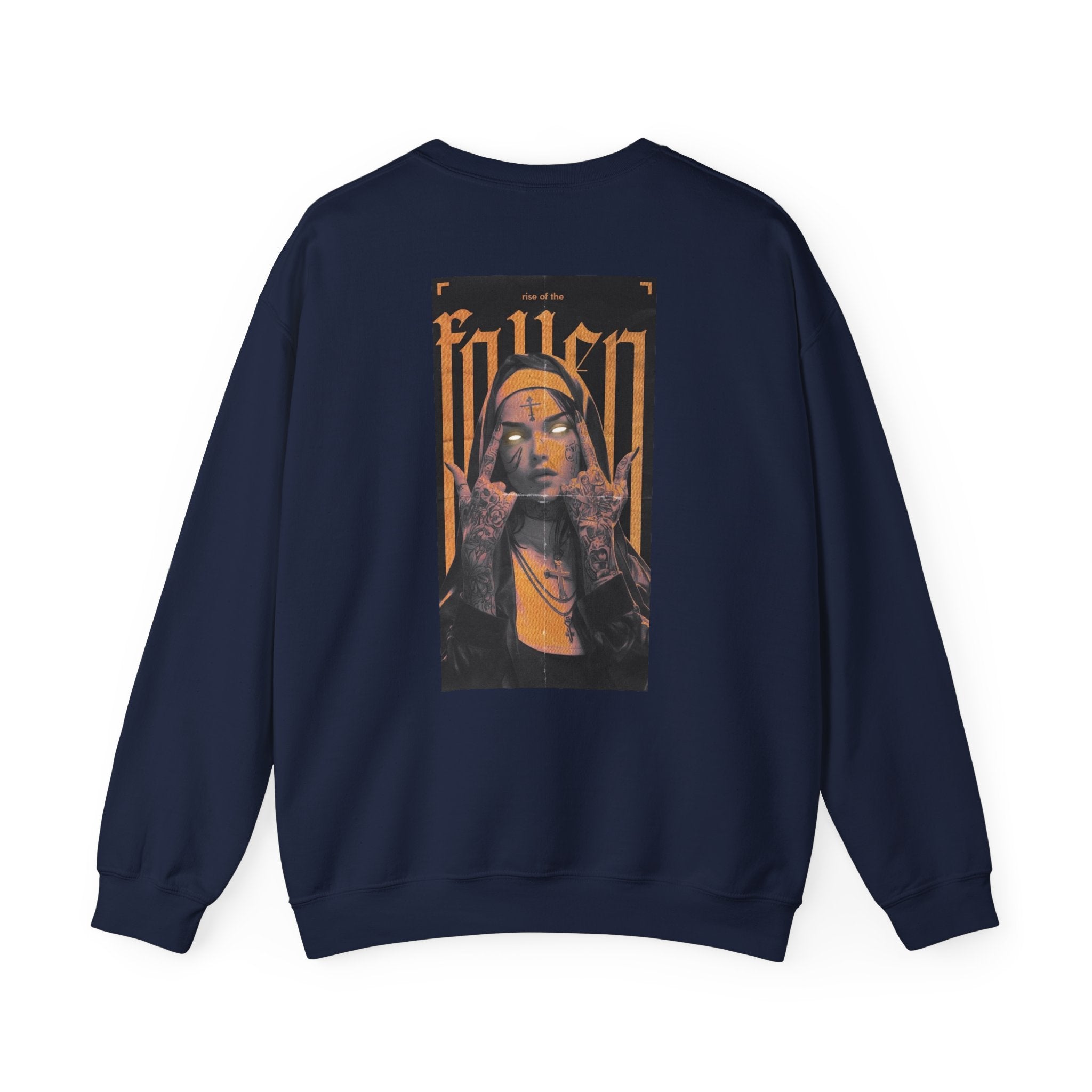 Fallen Gothic Crewneck Sweatshirt — Dark Tattooed Nun Graphic