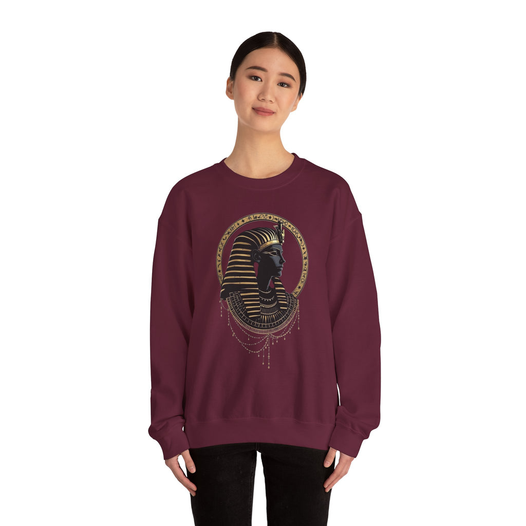 Egyptian Pharaoh Crewneck Sweatshirt — Gold & Black Tutankhamun Profile