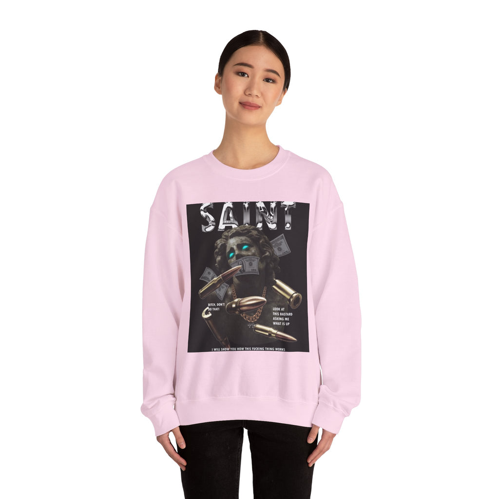Saint Graphic Crewneck Sweatshirt — Dark Art Money Montage
