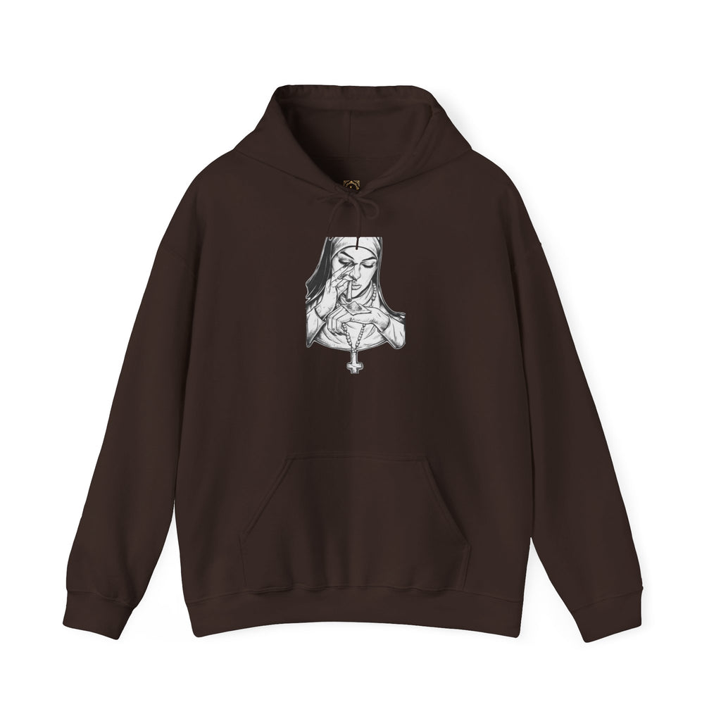 Praying Nun Graphic Hoodie – Gothic Religious Illustration Sweatshirt