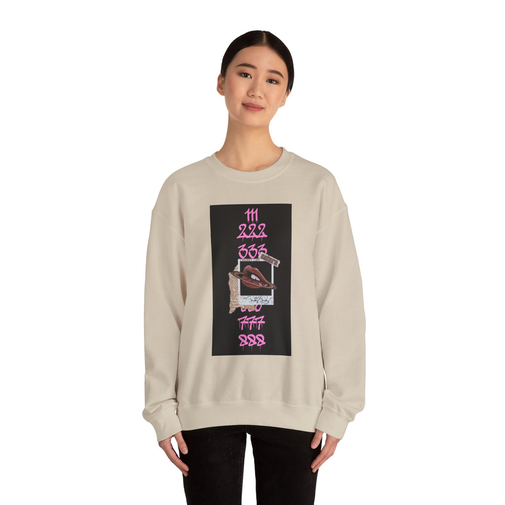 Crewneck Sweatshirt — Vintage Phone Collage with Pink Numbers & 'LEGACIESS' Back Logo