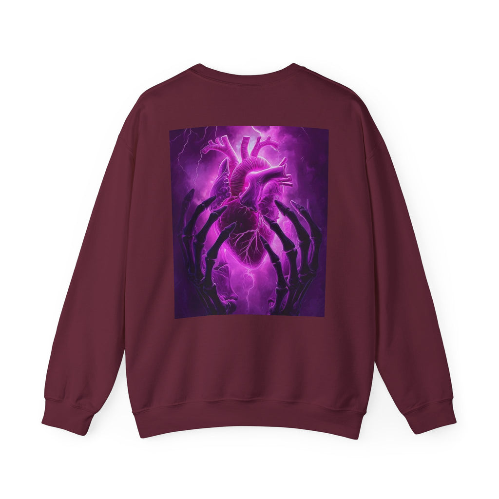 Crewneck Sweatshirt — Purple Lightning Anatomical Heart Graphic
