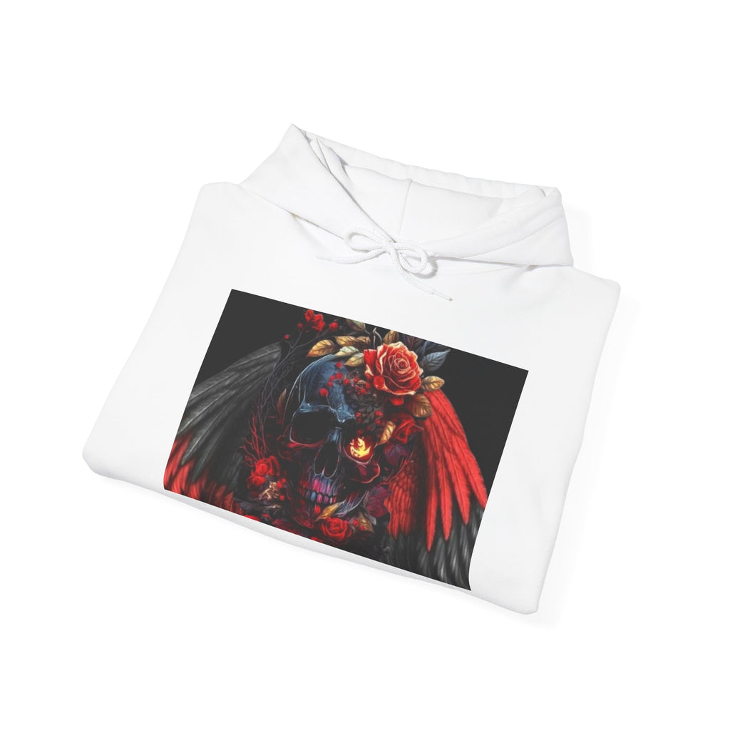 Skull Rose Wings Hoodie — Gothic Floral Skull Pullover