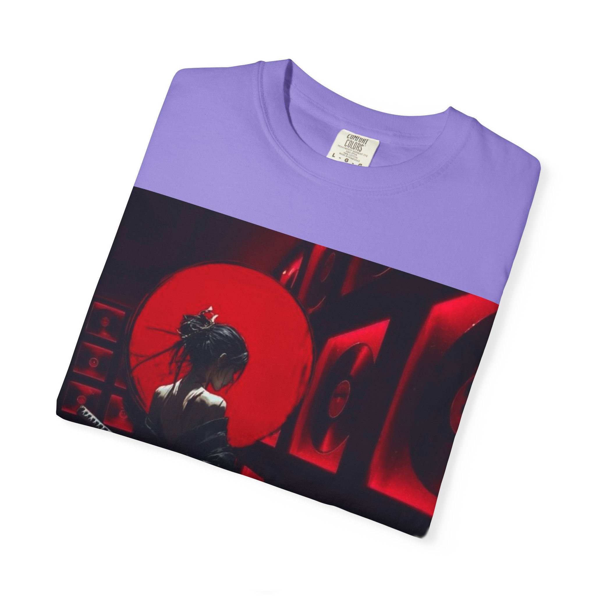 Red Moon Samurai T-Shirt — Dramatic Anime Art Tee with 'LEGACIESS' Back Logo