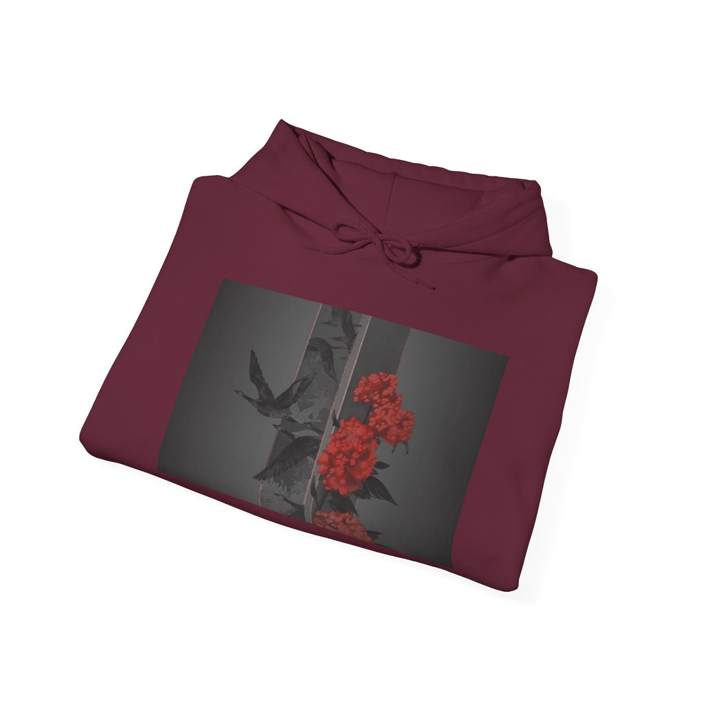 Floral Noir Hoodie — Red Roses on Dark Background