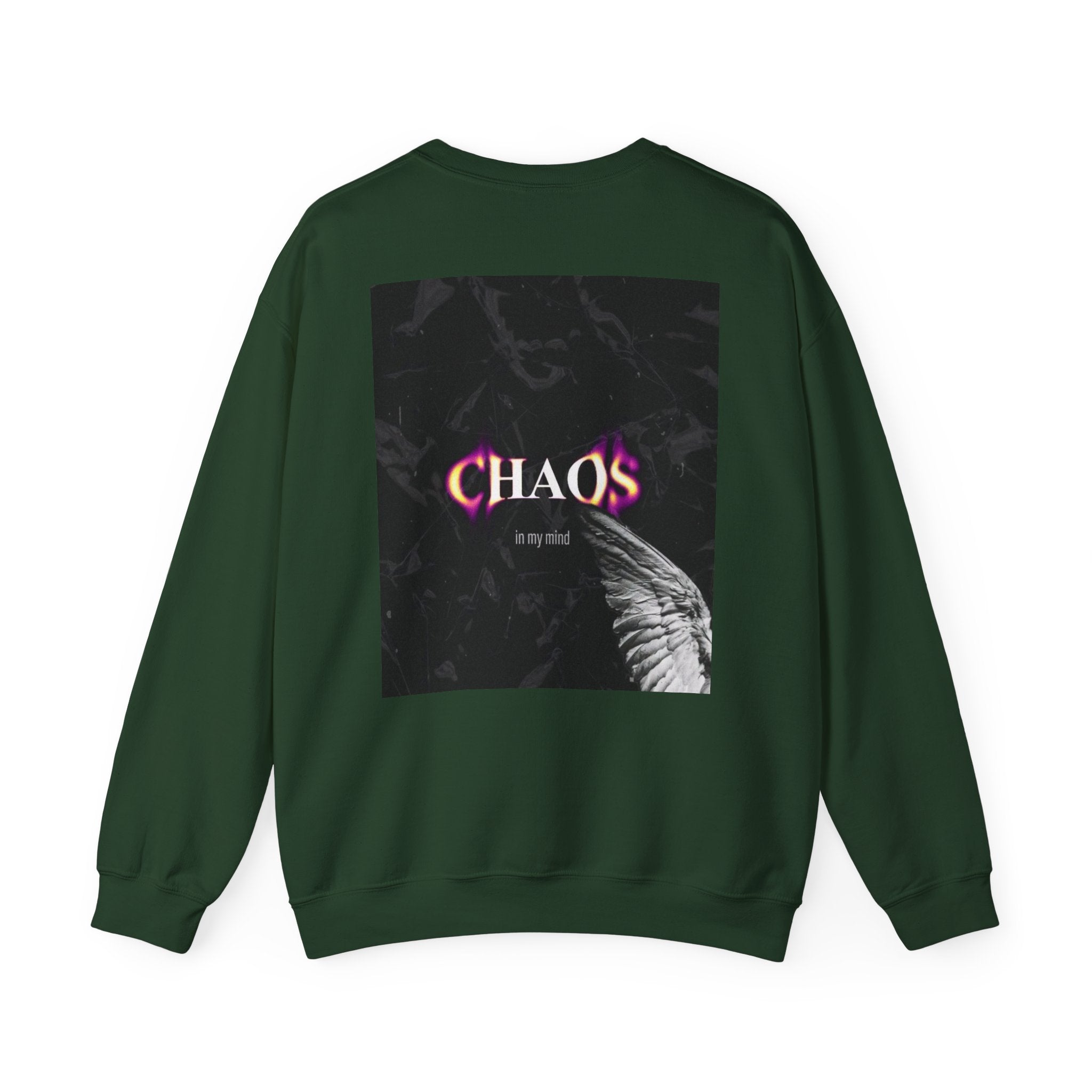 Chaos Graphic Crewneck Sweatshirt — "CHAOS in my mind" Gothic Wing Design
