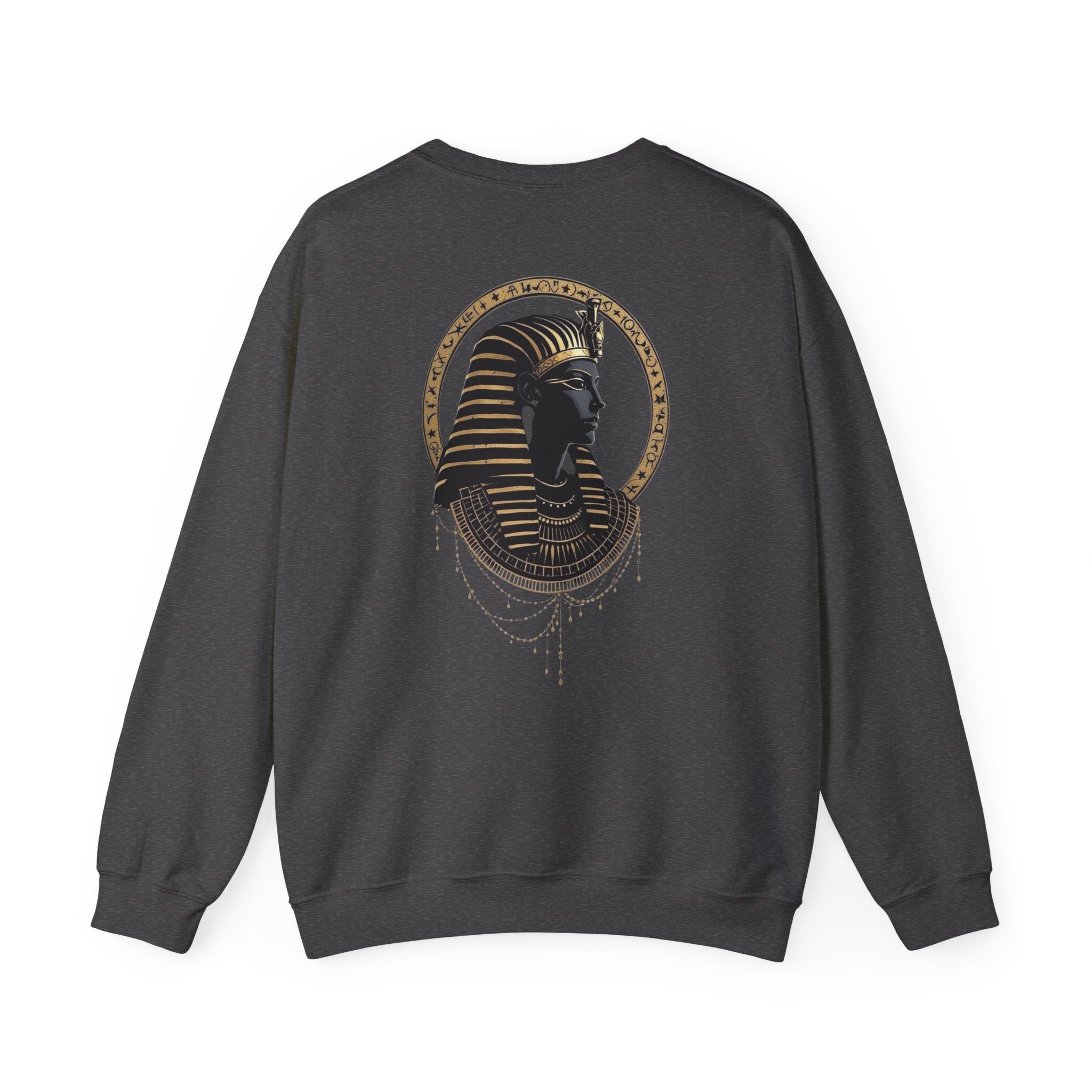 Egyptian Pharaoh Crewneck Sweatshirt — Gold & Black Tutankhamun Profile
