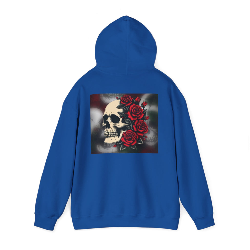 Skull with Red Roses Hoodie — Gothic Floral Skull Sweatshirt