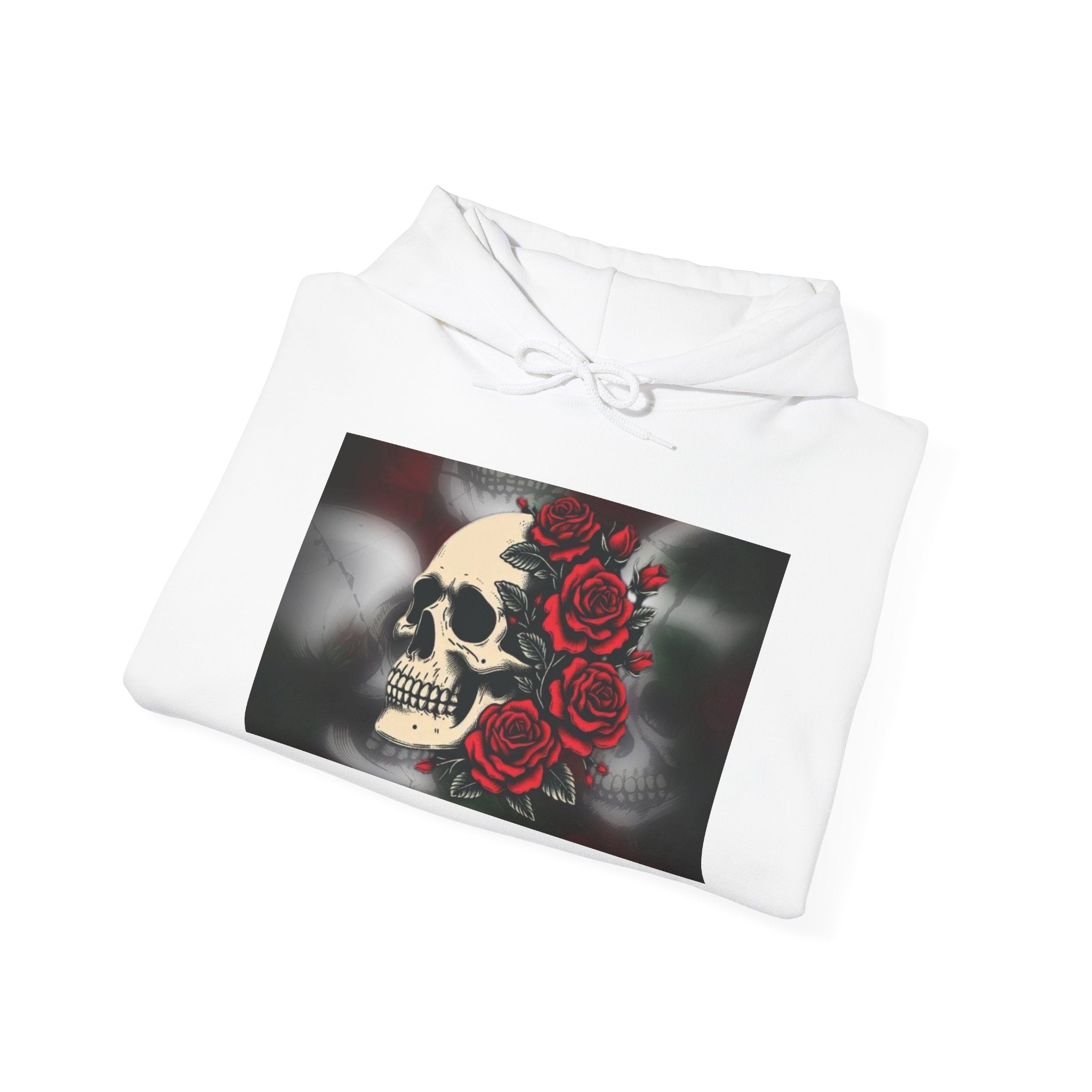 Skull with Red Roses Hoodie — Gothic Floral Skull Sweatshirt