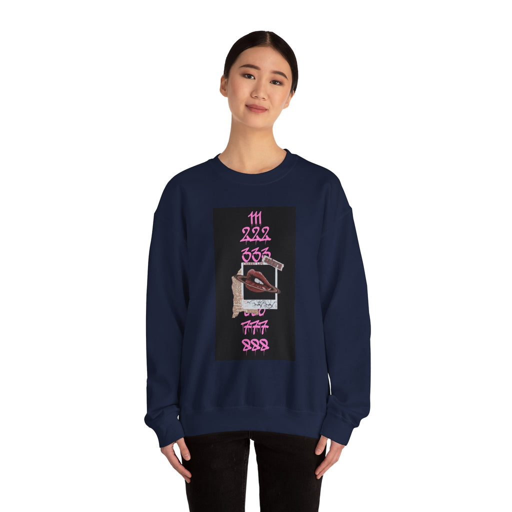 Crewneck Sweatshirt — Vintage Phone Collage with Pink Numbers & 'LEGACIESS' Back Logo