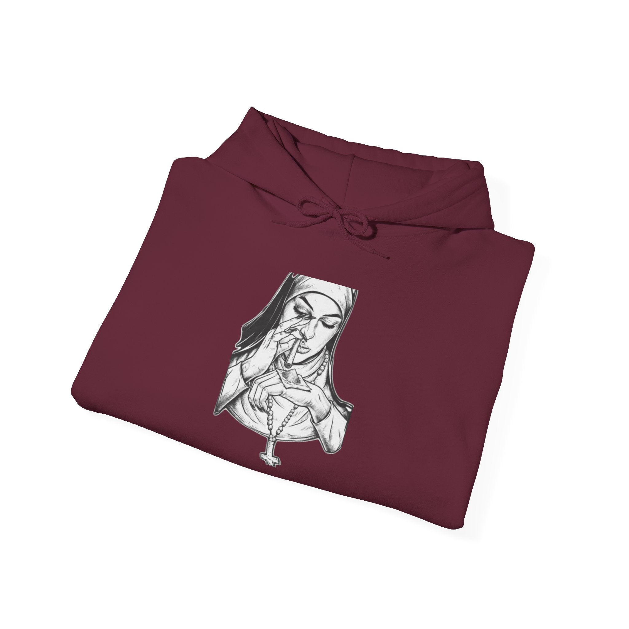 Praying Nun Graphic Hoodie – Gothic Religious Illustration Sweatshirt