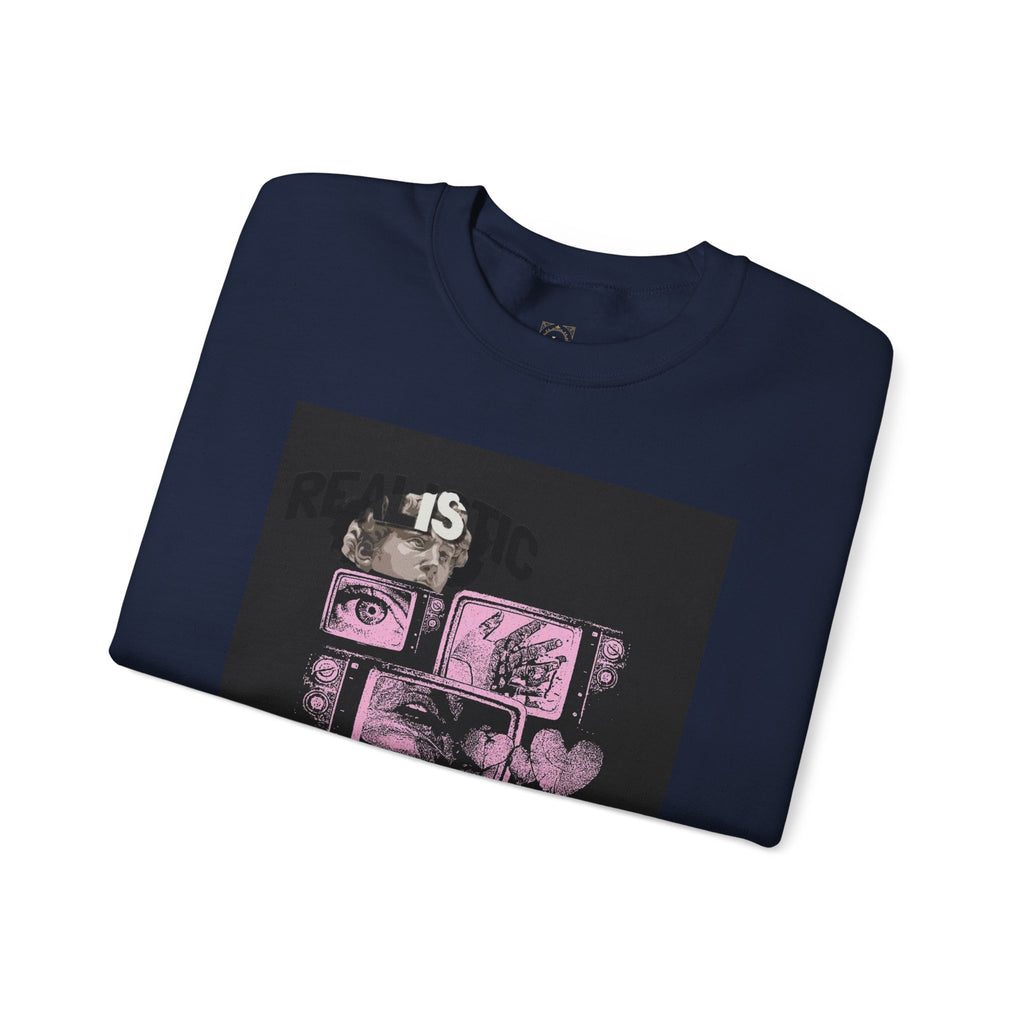 Crewneck Sweatshirt — Pink Collage Eyes Graphic “Gonna Get You, Kiddo”