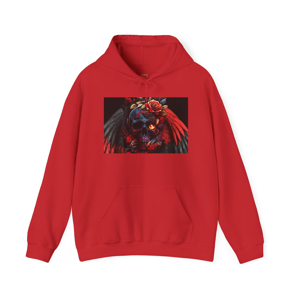 Skull Rose Wings Hoodie — Gothic Floral Skull Pullover
