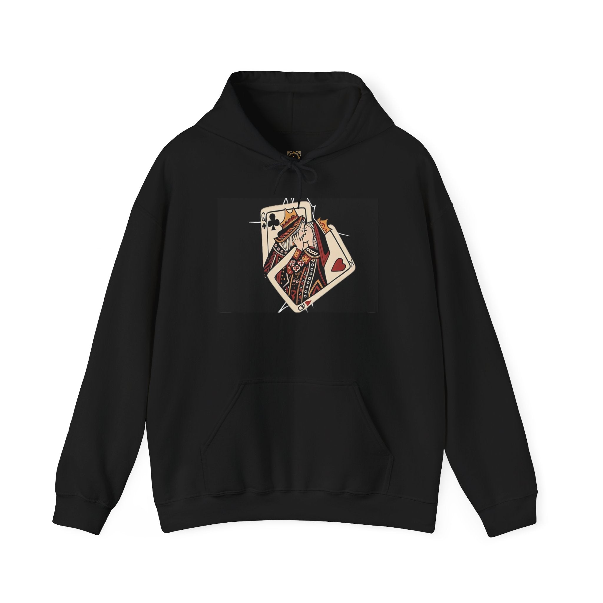 Queen of Hearts Playing Card Hoodie — Vintage Tattoo Style Card Art