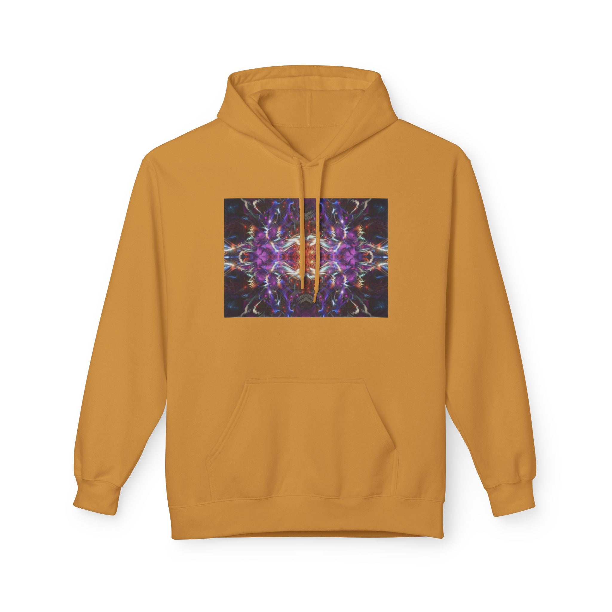 Kaleidoscope Neon Abstract Hoodie — Psychedelic Symmetry Graphic Sweatshirt