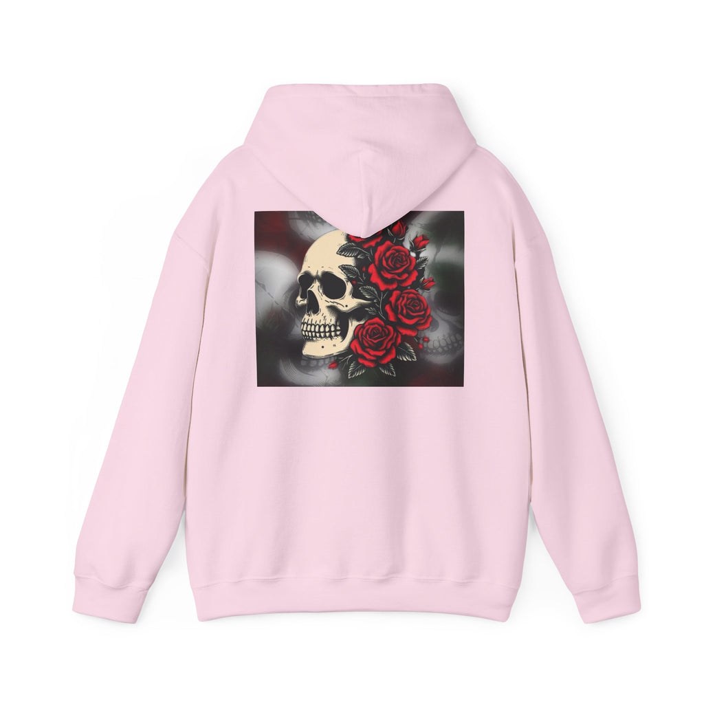 Skull with Red Roses Hoodie — Gothic Floral Skull Sweatshirt