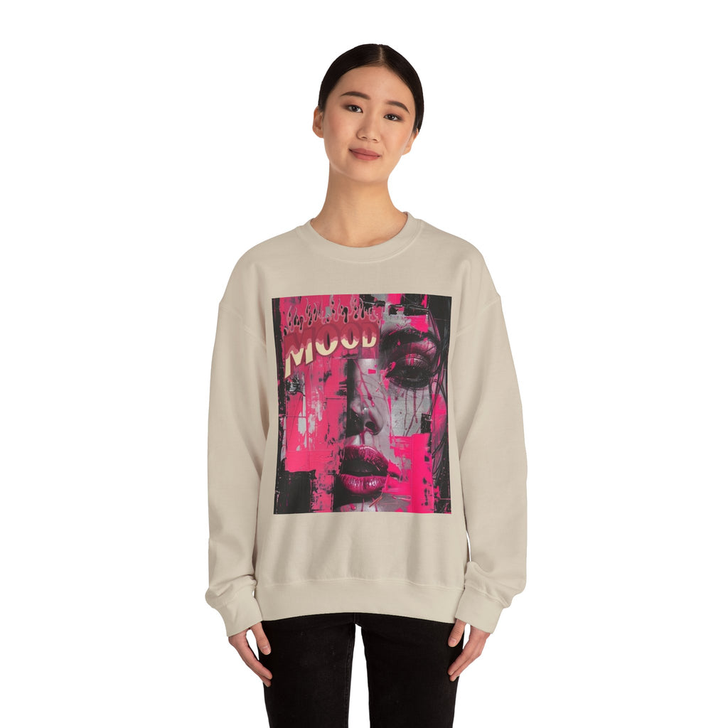 Graphic Crewneck Sweatshirt — Pink Glitch Portrait “MOOD”