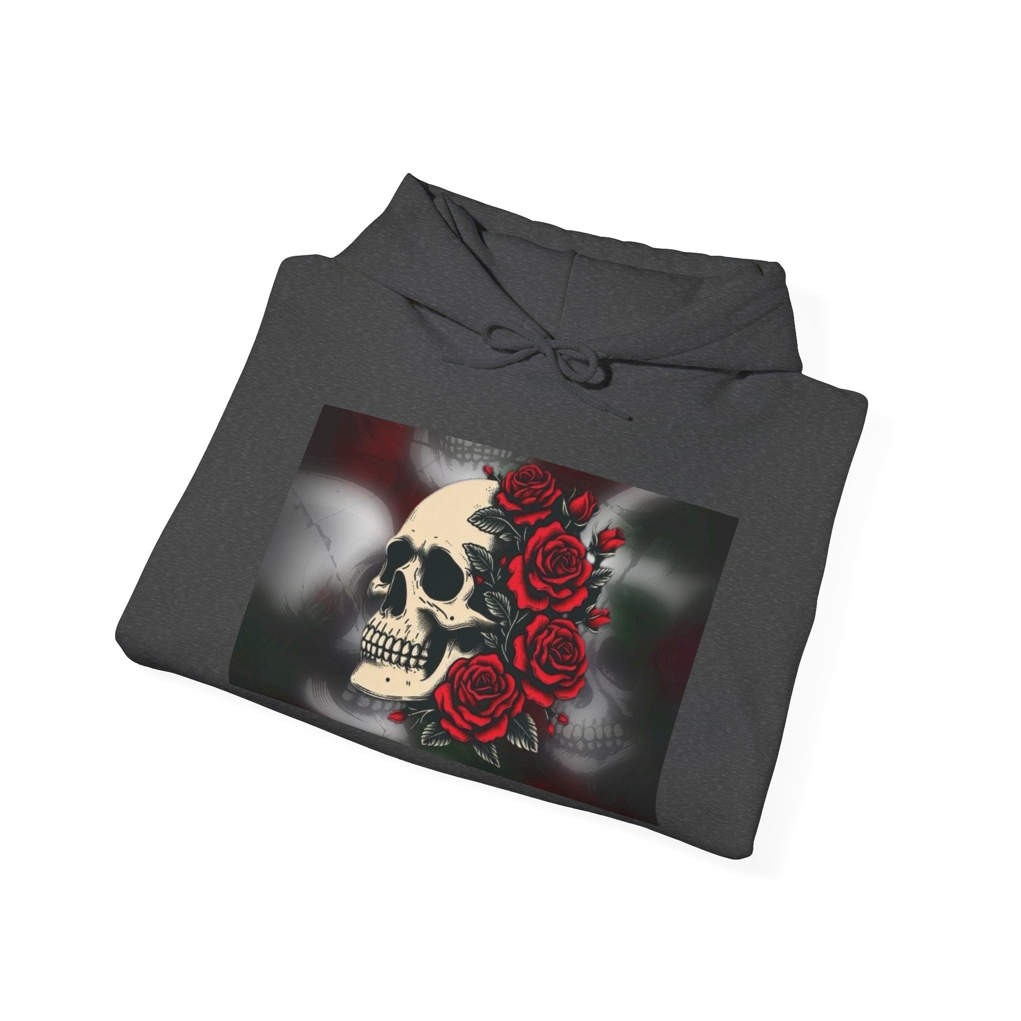 Skull with Red Roses Hoodie — Gothic Floral Skull Sweatshirt