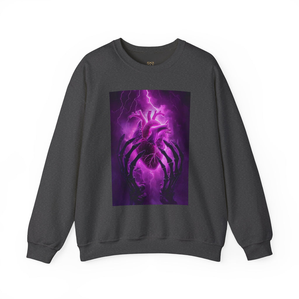 Crewneck Sweatshirt — Purple Lightning Anatomical Heart Graphic