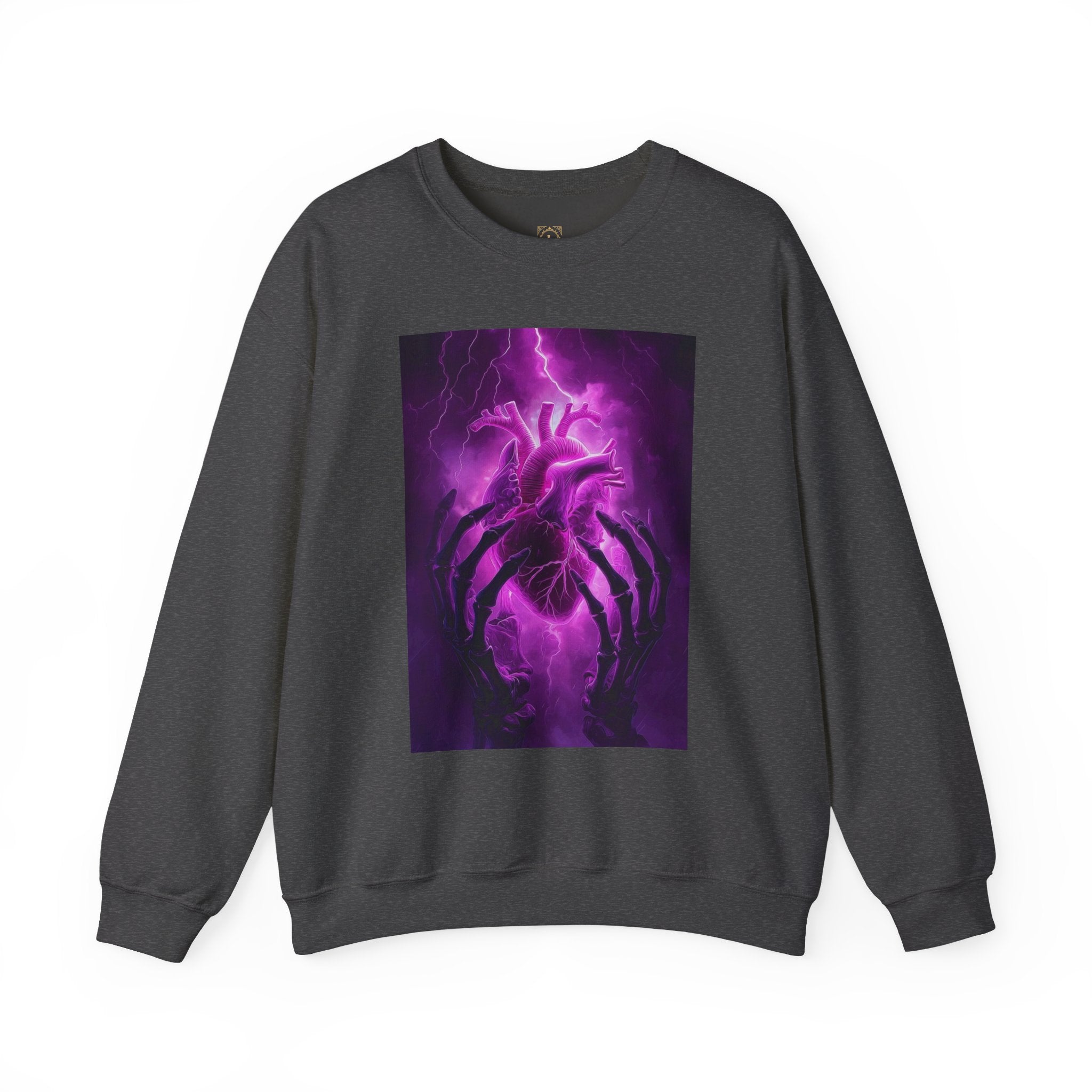 Crewneck Sweatshirt — Purple Lightning Anatomical Heart Graphic