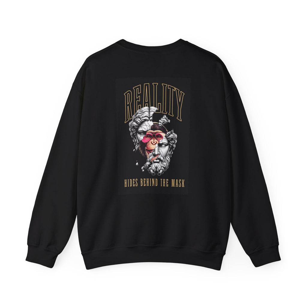 Crewneck Sweatshirt — "Reality Hides Behind The Mask" Graphic Pullover
