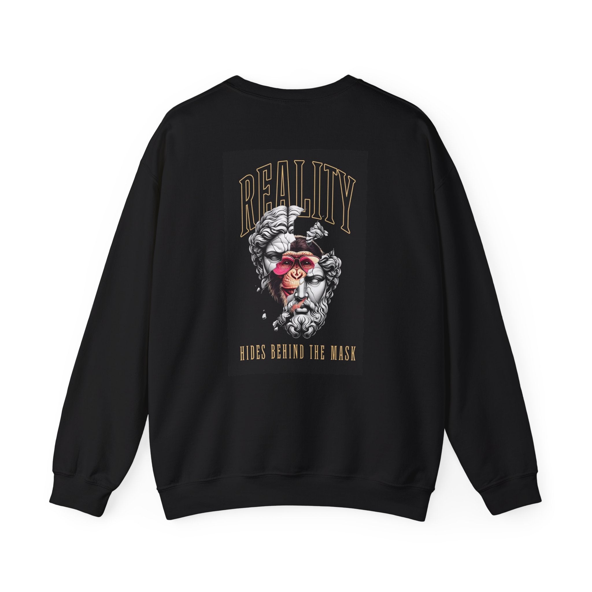 Crewneck Sweatshirt — "Reality Hides Behind The Mask" Graphic Pullover