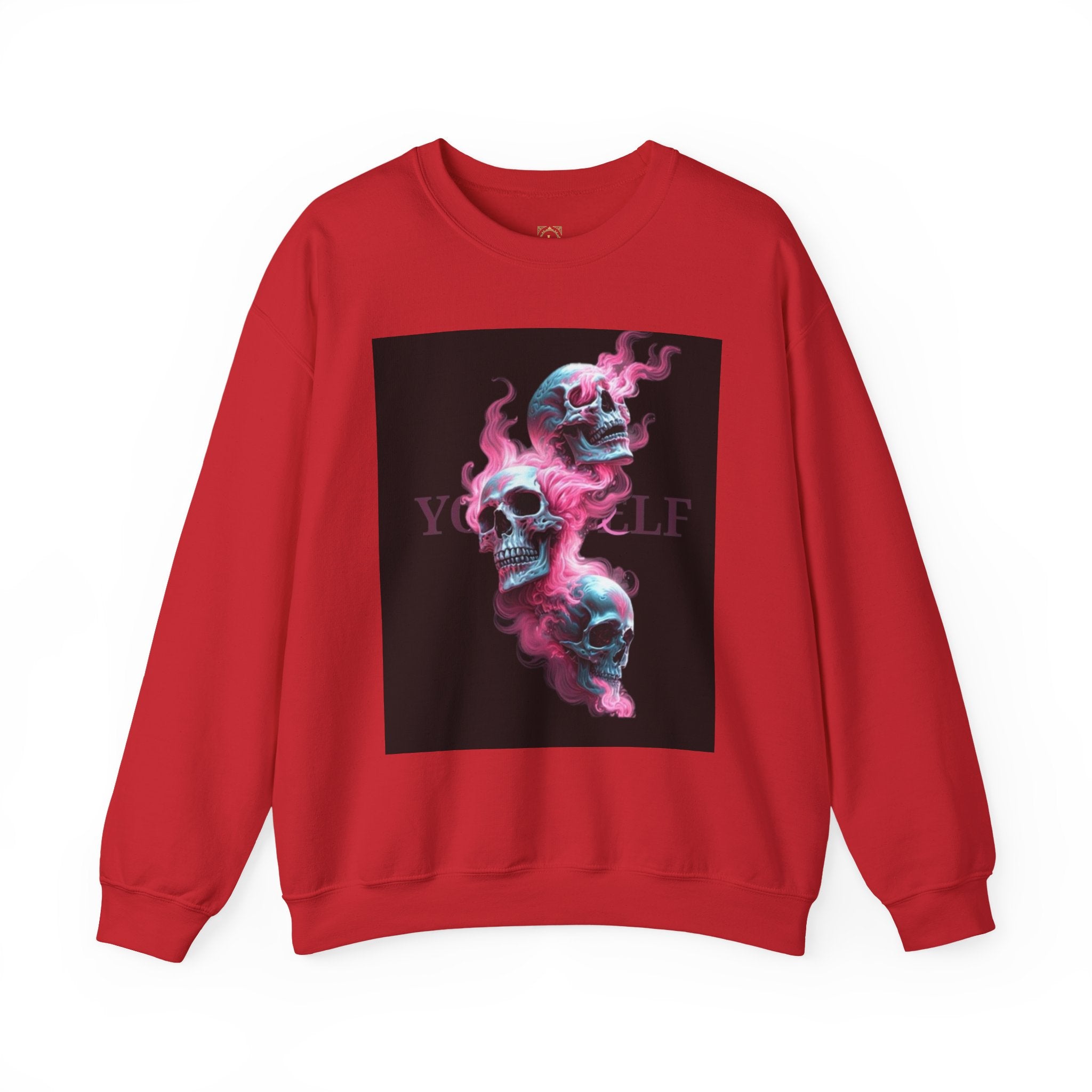 Skull Smoke Crewneck Sweatshirt — Neon Pink & Blue Gothic Graphic