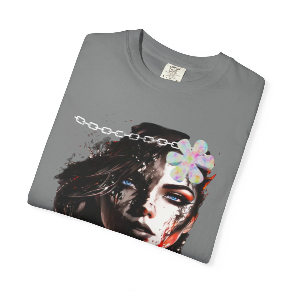 Artistic Femme Portrait T-Shirt — Watercolor Floral Face Graphic Tee
