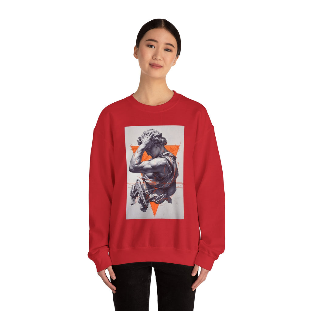 Statue Graphic Sweatshirt — Vintage Sculpture with Orange Triangle