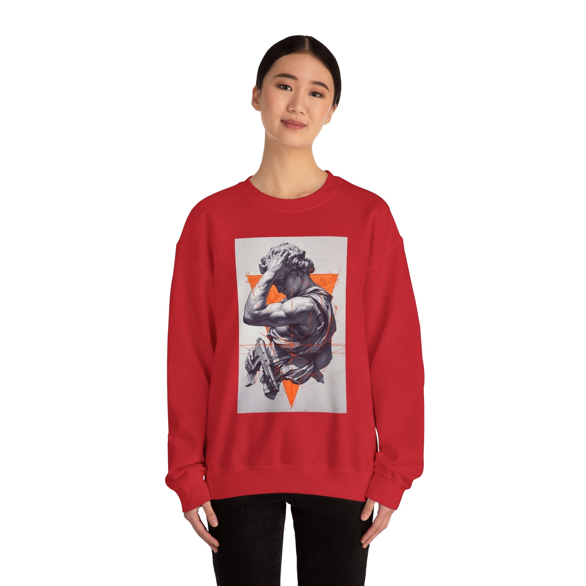 Statue Graphic Sweatshirt — Vintage Sculpture with Orange Triangle
